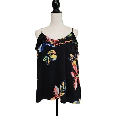 Camiseta sin mangas Mossimo negra con volantes florales con correa de espagueti talla M Y2K Fairy Grunge  Foto 1 de 4