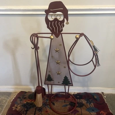 Juego de herramientas de chimenea de metal vintage de Papá Noel 4 piezas cabaña de Navidad país Foto 1 de 4