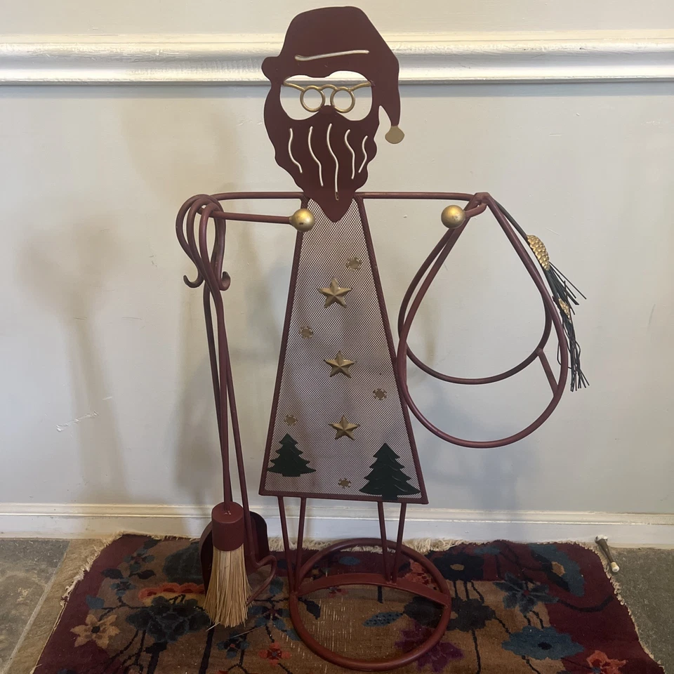 Juego de herramientas de chimenea de metal vintage de Papá Noel 4 piezas cabaña de Navidad país Foto 1 de 4