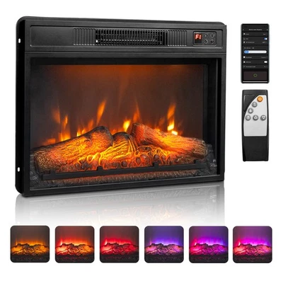 23" WiFi Electric Fireplace Insert, 1400W Wall Recessed Fireplace Heater 6 Flame - Image 1 of 4