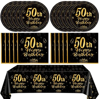 41Шт 50-й день рождения вечеринки украшения черное золото винтажный 1975 день рождения утилизации... - Изображение 1 из 4