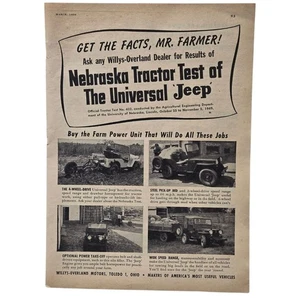 Vintage 1950 Willys Overland Jeep Nebraska Traktor Test Werbung Anzeige - Bild 1 von 10