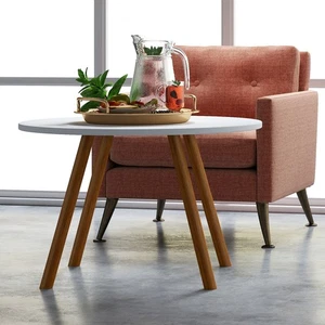 60CM Round Shape Wood Dining Table Wood Legs Leisure Coffee Table Living Room - Picture 1 of 15