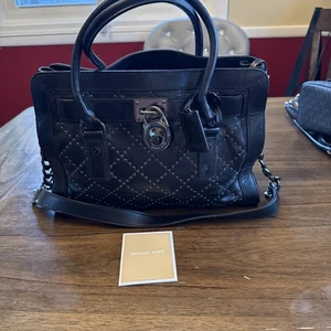 Michael Kors Black Quilted Patent Leather Medium Hamilton Bag w/Silver Hardware - Picture 1 of 7