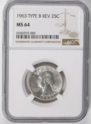 1963 Washington Silver Quarter Type B Rev 25c MS64 NGC - Image 1 of 4