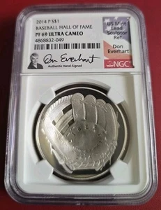 2014 P SILVER $1 BASEBALL HALL OF FAME NGC PF69 ULTRA CAMEO - Picture 1 of 2