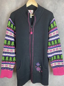 VTG Quacker Factory Women's 2X Embroidered Sequin Christmas Zip Cardigan Sweater - Picture 1 of 22