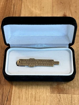VTG Brass SLIDE RULE RULER  Tie Bar Tie Clip Clasp w/Box Engineer Machinist Math - Image 1 of 4