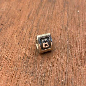 Authentic Pandora Sterling Silver Alphabet Block Letter B Retired Bead Charm - Picture 1 of 3