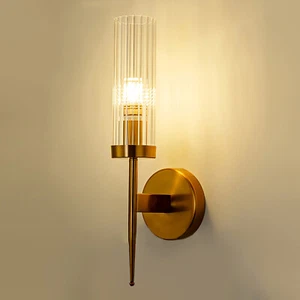 Gold Wall Sconce Brass Bedside Wall Lamp Mid-Century Modern LED Minimalist Decor - Picture 1 of 16