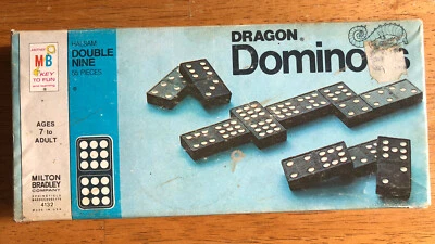 Vintage 1970 Milton Bradley Dominoes Double Nine Dragon 55 Wood Pieces Game 4132 - Image 1 of 4