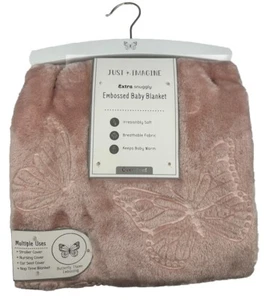 NEW Just Imagine Butterfly Embossed Pink Baby Blanket Oversized Soft 30X40 - Picture 1 of 6