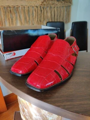 Sandalias LIBERTYZENO para Hombres Cuero Genuino Rojo Estampado de Cocodrilo Hebilla Cierre talla 13 Foto 1 de 4