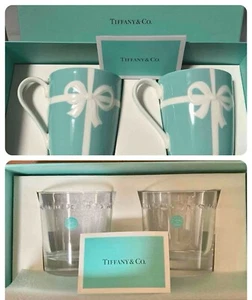 Tiffany & Co Pair Swing of Rock Glass & Blue ribbon Mug set - Picture 1 of 3