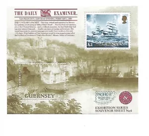 GUERNSEY DAILY EXAMINER AT PACIFIC 1997 2 Stamps £1 and 30p. mnh Souvenir Sheet - Picture 1 of 2