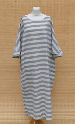 langes Kleid ZANZEA Hauskleid Blockstreifen natur grau curvy girls - Gr. XL - Bild 1 von 4