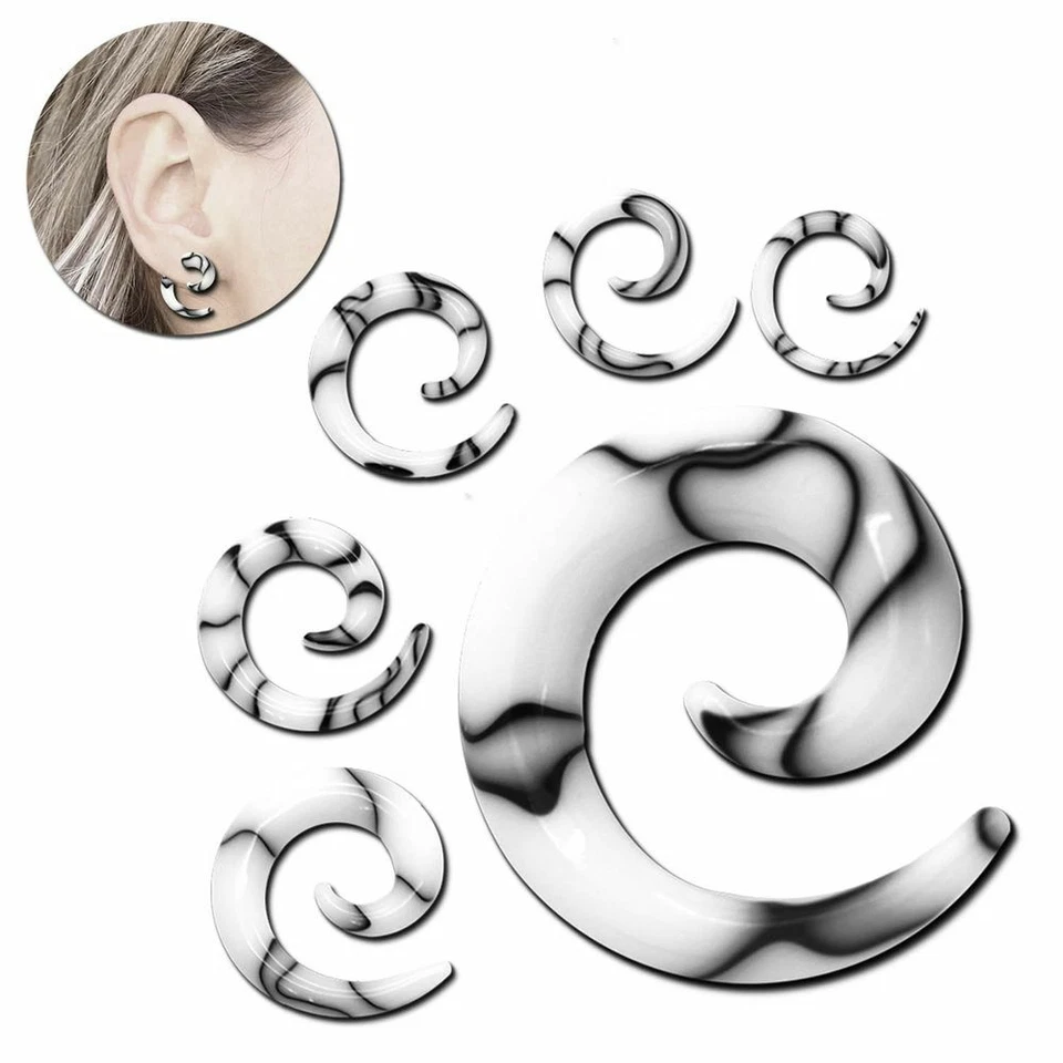 Dehnspirale Marmoriert Weiß Dehnschnecke Dehnstab Set Piercing Plug Tunnel Acryl - Bild 1 von 1