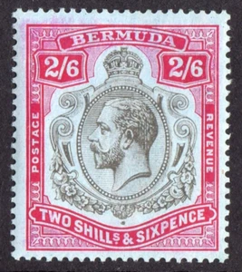 BERMUDA KGV 1918/22 - 2/6d NEGRO ROJO/AZUL Sg 52 LMM `DEFECTO NO LISTADO CORONA EXTRA - Imagen 1 de 2