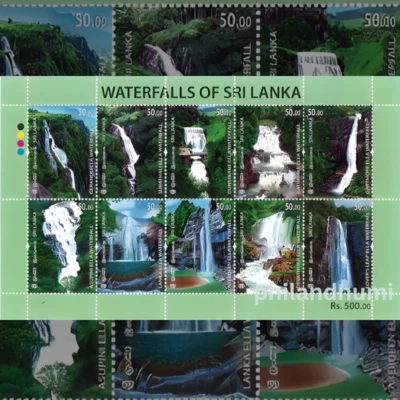 WATERFALLS OF SRI LANKA STAMPS 2024 MINI SOUVENIR SHEET OF 10 STAMPS CEYLON - Image 1 of 2