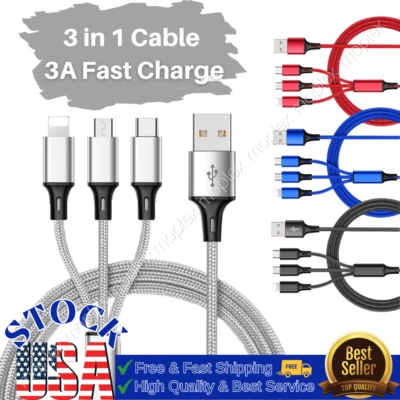 10 PACK 3 in 1 Fast USB Charging Cable Universal Multi-Function Charger Cord LOT - Image 1 of 4