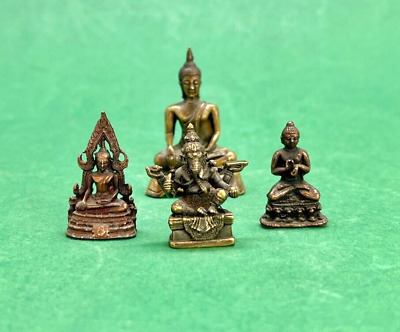 4 Miniaturen / Figuren  Buddha + Ganesha - Wahrscheinlich Bronze  3 - 4,5 Cm • 10€