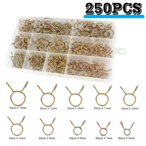 250Pcs Fuel Line Hose Tubing Spring Clips Clamps Assortment Kit for Motorcycle - Picture 1 of 12