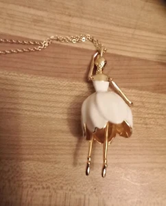 Ted Baker Fairy moving white Ballerina gold tone Dress Necklace - Picture 1 of 8