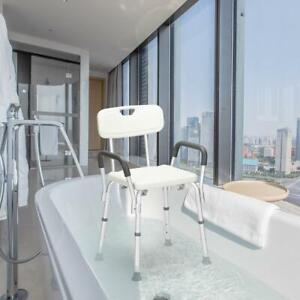 New Adjustable Shower Bath Chair Backrest Seat Stool with Armrest Disability Aid