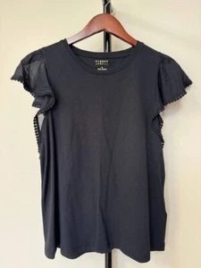 KATE SPADE Broome Street Black Flutter Sleeve Tee Size L - Picture 1 of 6