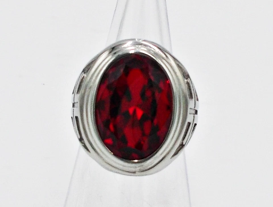 ANILLO HOMBRE RUBÍ SYN ACERO INOXIDABLE PLATA SOLITARIO CRUZ OBISPO PAPA TALLA 9 q Foto 1 de 1