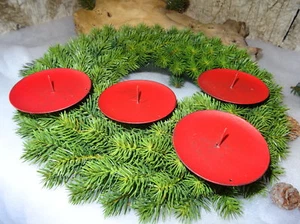 4 Kerzenhalter Kerzenstecker Ø 8 cm rot Adventskranz, Kerzenteller Doppelspieß  - Bild 1 von 4