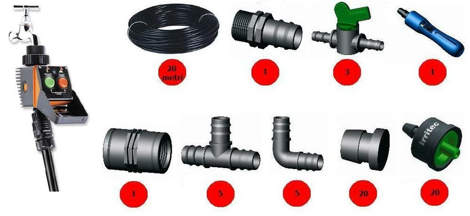 KIT IRRIGAZIONE GOCCIA PROGRAMMATORE PRATICO CLABER IMPIANTO 20 VASI IRRIGATORE - Immagine 1 di 1