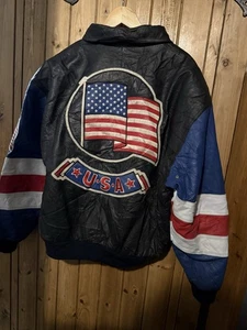🇺🇸 VTG Michael Hoban 90s USA Authentics Bomber Leather Jacket XL - Picture 1 of 10