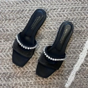 Beautiisoles Genna Crystal Slide Sz 8- Black Satin - Picture 1 of 5