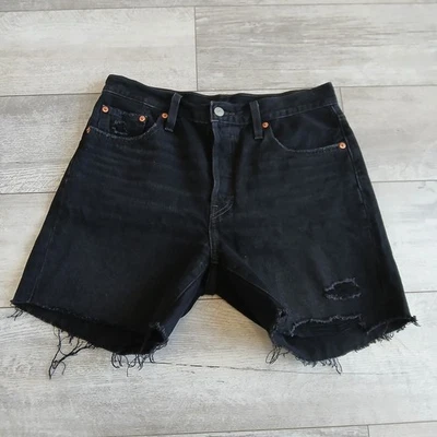 Levis 501 Denim Shorts Womens Size 29 Black Distressed Cutoff High Waist - Image 1 of 4