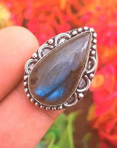 Labradorite stone Ring Sz 6.25 925 Sterling Silver Plated Gift Jewelry For Her - Picture 1 of 2