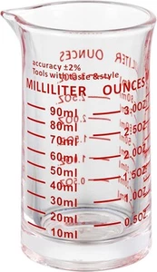 Shot Glass Measuring Cup 3 Ounce/90ML Liquid Heavy High middle, Red(Single) - Picture 1 of 7
