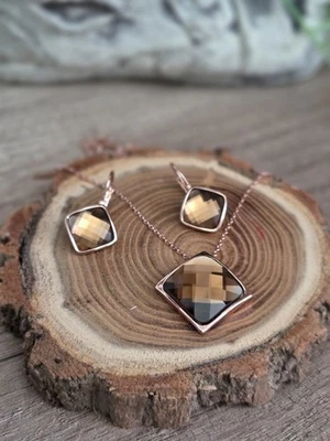 Damen Schmuckset Kette & Ohrringe 18K Rose Gold vergoldet mit Stempel NEU - Bild 1 von 4