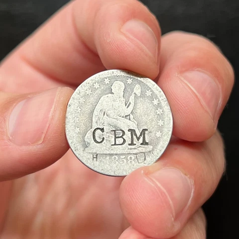1858 25C “CBM” Counterstamp Seated Liberty Silver Quarter Pre Civil War Era Cover