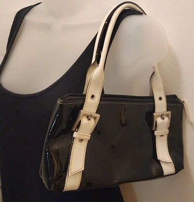 🌐 Bolso de hombro vintage estilo años 60 charol blanco y negro Foto 1 de 4