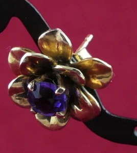 14KT Solid Yellow Gold Stud Rose Amethyst Earrings 4g 0.50” x 0.50” - Picture 1 of 3