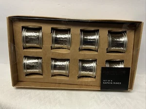 Rachel Zoe Hammered Look Silver Set Of 8 Napkin Rings New In Box - Picture 1 of 4