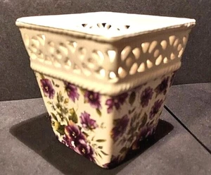 3" Pierced Ceramic Pansy Chintz Pattern Flower Vase Formailites by Baum Bros. - Picture 1 of 4