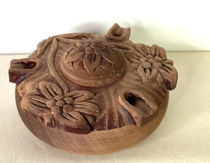 Tazón de madera tallado a mano Grole 6,5 pulgadas flores 3 caños café amistad - Imagen 1 de 5