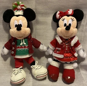 Disney Christmas Mickey Minnie Plush Badge Fantasy 2016 Tokyo Resort Pair Set - Picture 1 of 9