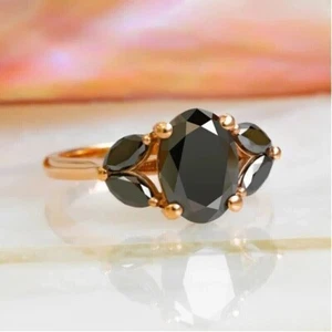 3 Ct Oval Cut Simulated Black Diamond Women's Wedding Ring 14k Rose Gold Plated - Picture 1 of 3