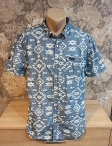 Superdry  men's  denim shirt  size M   blue white color geometric - Picture 1 of 14