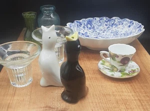 Lot Vintage Glassware Porcelain Teacup Pie Bird Kent Old Foley Dish Mini Vase - Picture 1 of 12