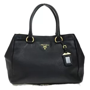PRADA Logo Shoulder Tote Bag Leather Black Gold Made in Italy 82ED972 - Picture 1 of 17