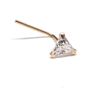 Gold Nose Stud 3mm Cz Triangle Genuine 9k Gold 22g (0.6mm) L Bent Body Jewellery - Picture 1 of 24